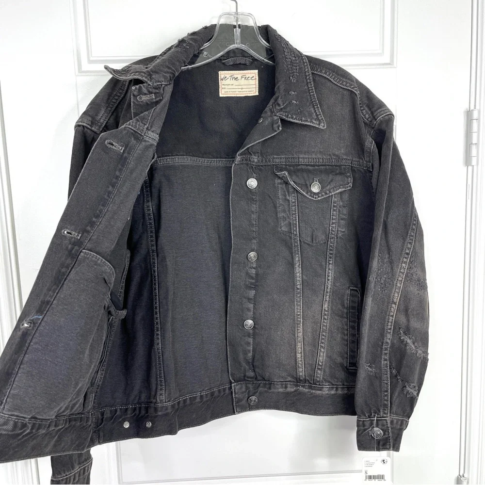 FREE PEOPLE We The Free NEW Jolene Trucker Jacket NEW Washed Black Size S - Picture 7 of 16